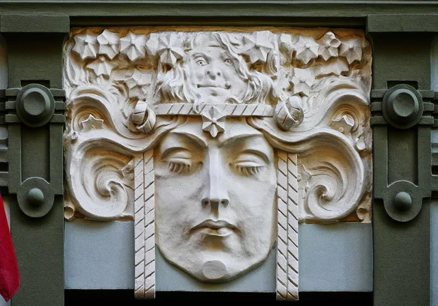 art nouveau, facade, detail, architecture, house facade, playful, playfulness, secessionists, riga, latvia, baltic, art nouveau, riga, riga, latvia, latvia, latvia, latvia, latvia. How to analyze a building or designed object