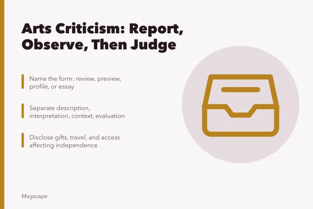 Guide to arts criticism: assignments, observation, argument, ethics, fact-checking. Arts criticism and cultural reporting: a practical guide