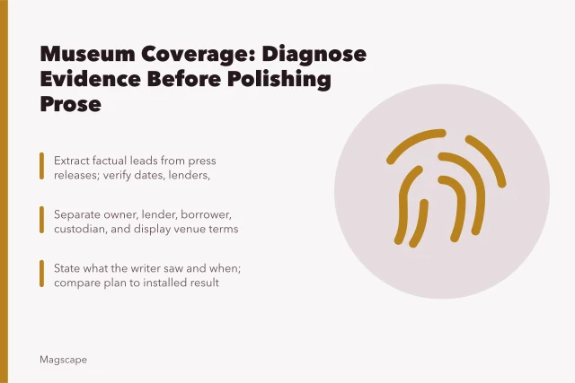Checklist for verifying museum coverage facts, lenders, and installed displays. Common museum coverage problems and practical fixes