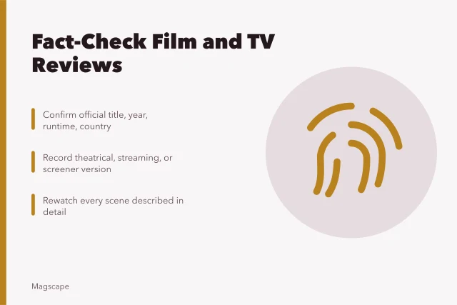Checklist for verifying film and television review facts. Film and television review fact-check checklist