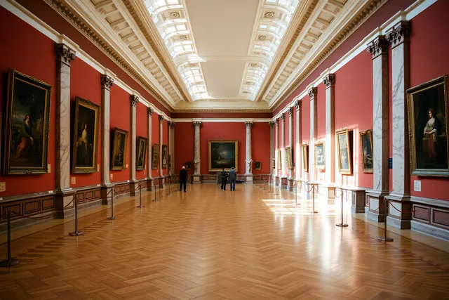 Corcoran Gallery interior gallery with paintings, columns, and parquet floors. Museum and exhibition reporting: a field guide